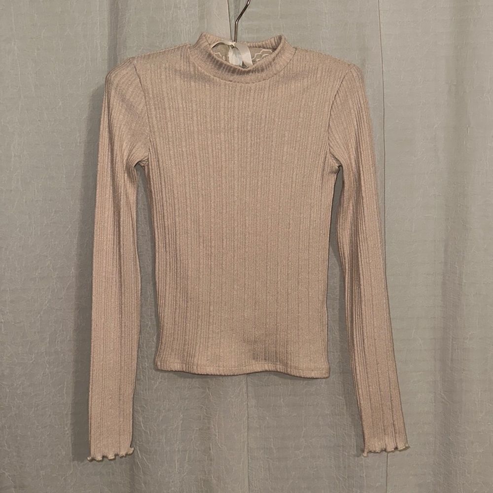 Hollister S Ivory Oatmeal Mockneck Pullover Ribbed Long Sleeve Top